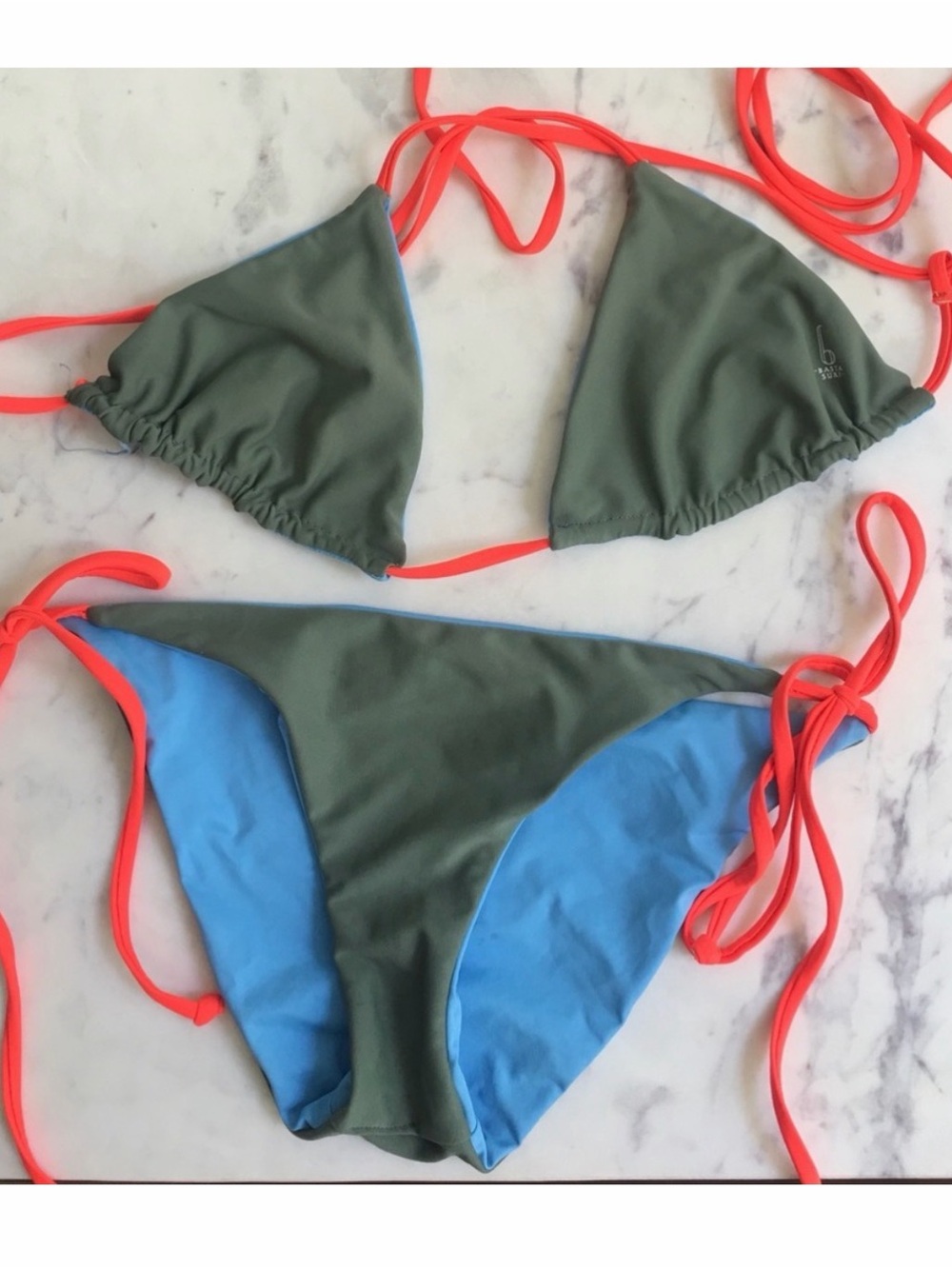 Basta Surf reversible neon bikini orange side tie string blue khaki green raglan